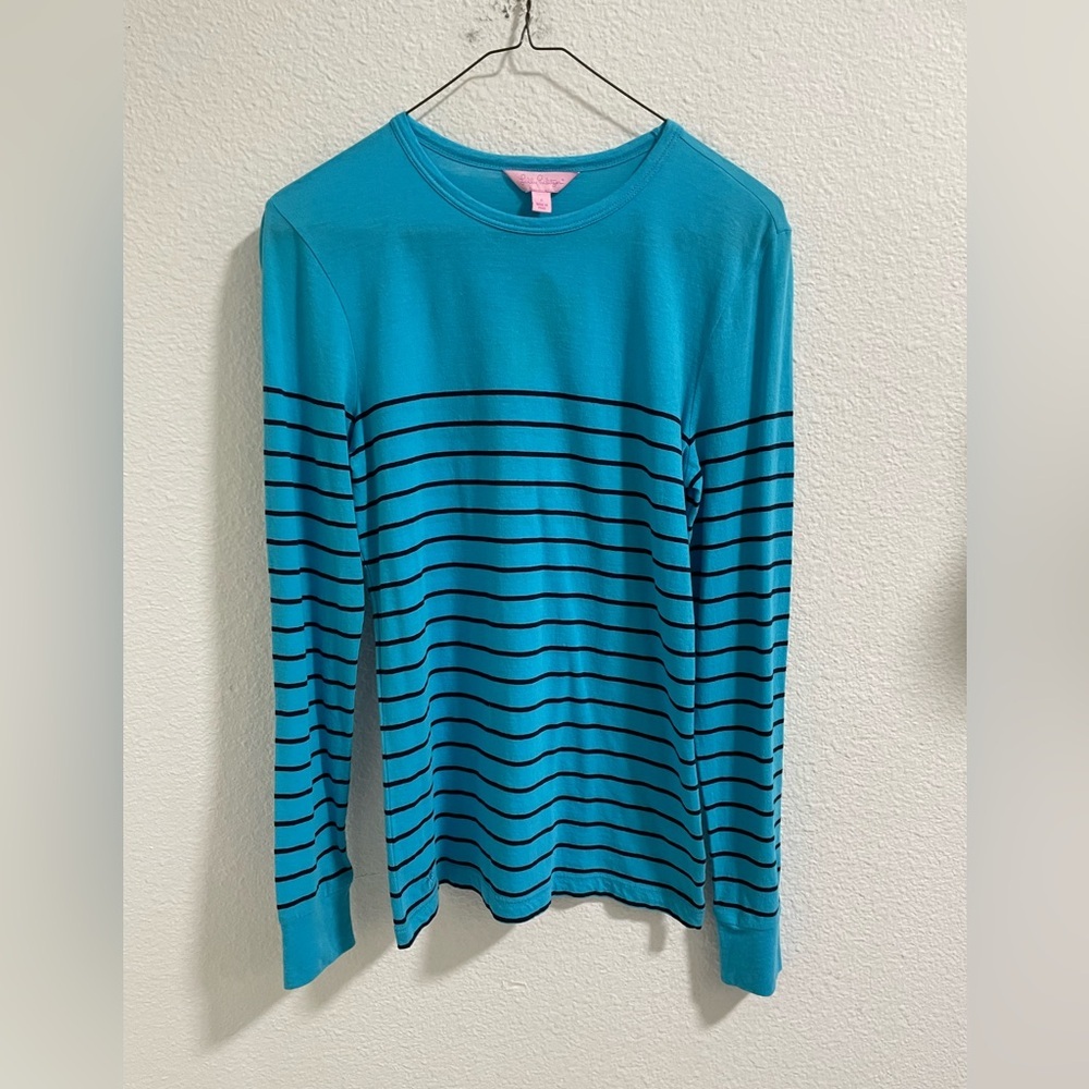 Lily Pulitizer Blue Cotton Shirt with Black Stripes NEW